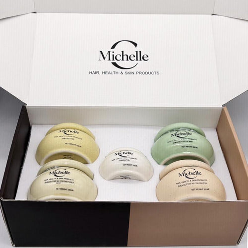 Set of Michelle hair and skin products in a box