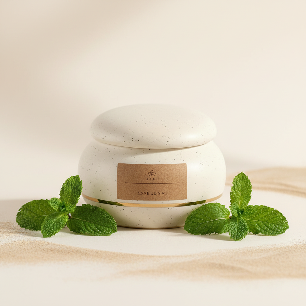 Premium shea butter with mint blend in speckled ceramic jar with gold band - C Michelle Natural Luxury